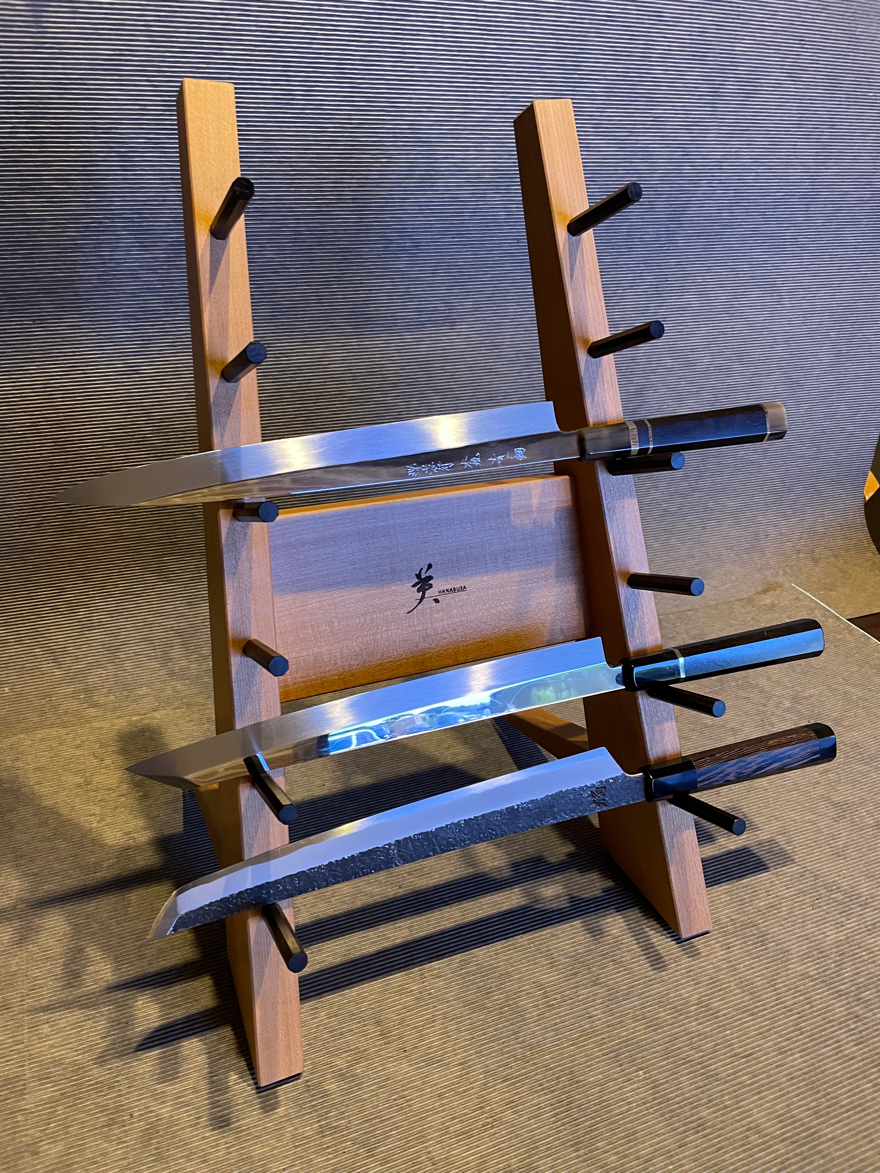 Made-in-Japan Sakai Takayuki Designer Wood Knife Tower Rack for 3 Knives  [Wild Cherry Wood]