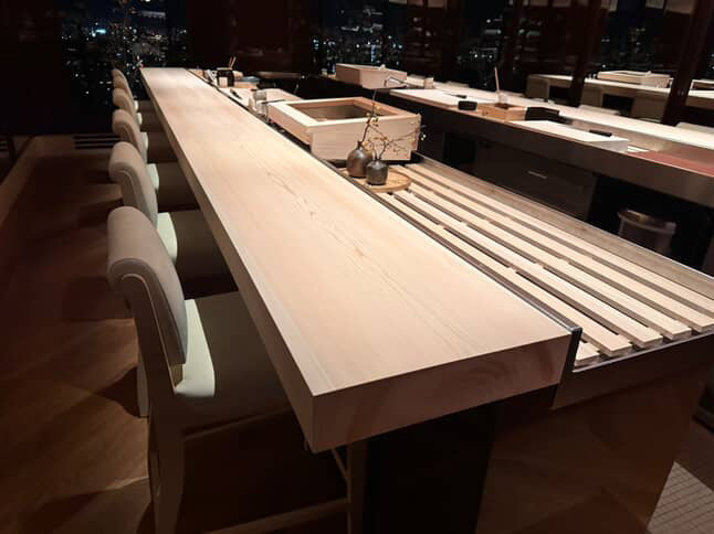 Load video: Perfect! Hinoki Twin Counter Installation at Omakase YUGIN in Manhattan NYC | Project Highlights